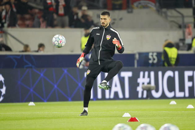 Fabian Bredlow, VfB Stuttgart, No. 01 warming up before kickoff, Germany, soccer, UEFA Champions League, Matchday 3, 2026–2027, VfB Stuttgart vs. Atlético Madrid, October 20, 2026, Stuttgart Arena, Stuttgart, Germany Copyright: xGrantxHubbsx