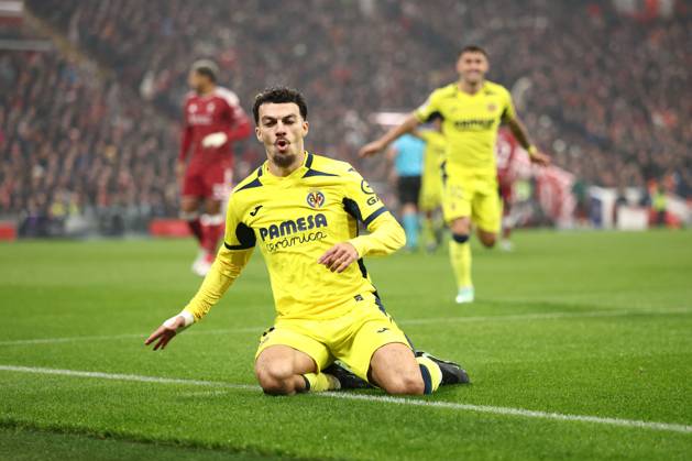 Georges Mikautadze of Villarreal scores a goal and celebrates. Liverpool v Villarreal, UEFA Champions League, Football, Anfield, Liverpool, UK - 20 Oct 2026Liverpool Anfield United Kingdom  Copyright: xRYANxBROWNE Shutterstockx 17226440ag