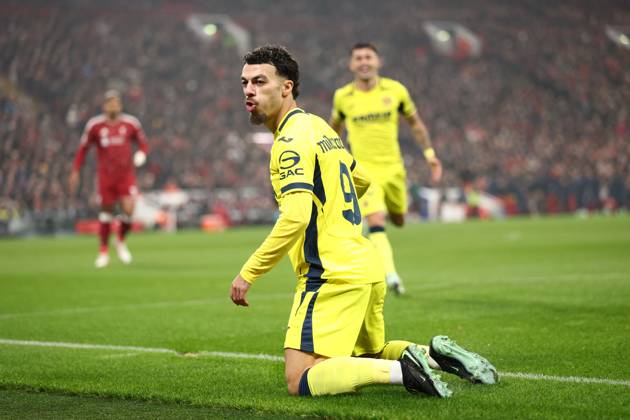 Georges Mikautadze of Villarreal scores a goal and celebrates. Liverpool v Villarreal, UEFA Champions League, Football, Anfield, Liverpool, UK - 20 Oct 2026Liverpool Anfield United Kingdom  Copyright: xRYANxBROWNE Shutterstockx 17226440ah