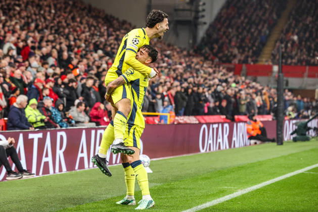 UEFA Champions League Matchday 3 of 8 Liverpool v Villarreal Georges Mikautadze of Villarreal celebrates his goal to make it 0-1 during the UEFA Champions League Matchday 3 of 8 match Liverpool vs Villarreal at Anfield, Liverpool, United Kingdom on 20 October 2026 (Photo by Alfie Cosgrove News Images) Liverpool Anfield Merseyside United Kingdom Copyright: xAlfiexCosgrove NewsxImagesx