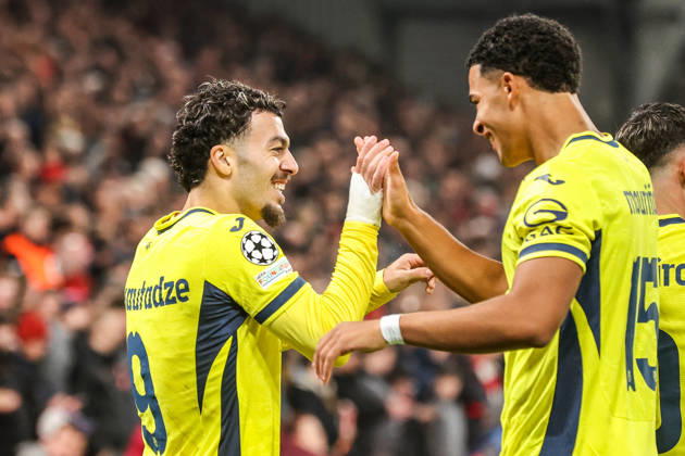 UEFA Champions League Matchday 3 of 8 Liverpool v Villarreal Georges Mikautadze of Villarreal celebrates his goal to make it 0-1 during the UEFA Champions League Matchday 3 of 8 match Liverpool vs Villarreal at Anfield, Liverpool, United Kingdom on 20 October 2026 (Photo by Alfie Cosgrove News Images) Liverpool Anfield Merseyside United Kingdom Copyright: xAlfiexCosgrove NewsxImagesx