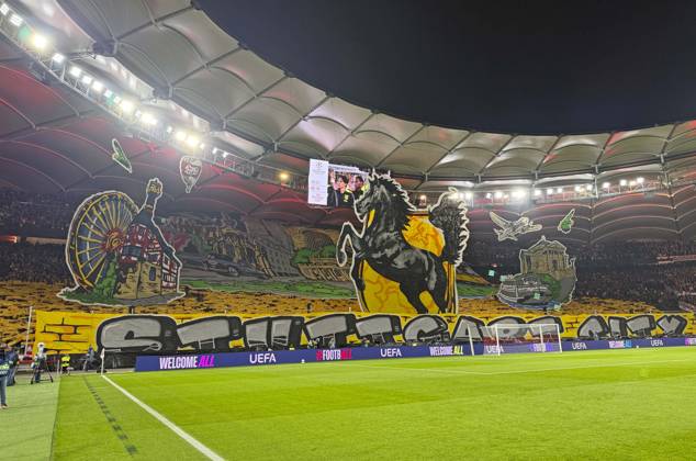October 20, 2026, Soccer: 2026–2027 UEFA Champions League, Matchday 3, VfB Stuttgart vs. Atlético Madrid, at the MHP Arena in Stuttgart, Amazing choreography by the Stuttgart fans