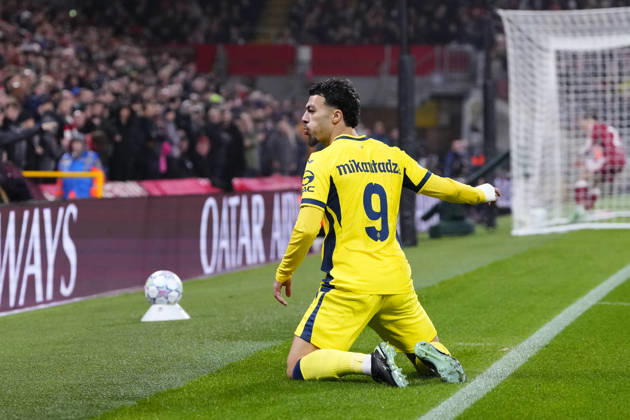 Liverpool FC v Villarreal CF - UEFA Champions League 2026 27 League Phase MD3 Georges Mikautadze centre-forward of Villarreal and Georgia celebrates after scoring his sides first goal during the UEFA Champions League 2026 27 League Phase MD3 match between Liverpool FC and Villarreal CF at Anfield on October 20, 2026 in Liverpool, United Kingdom. Liverpool England United Kingdom  Copyright: xJosexBretonx originalFilename:bretonhernandez-liverpoo261020_npuHq.jpg