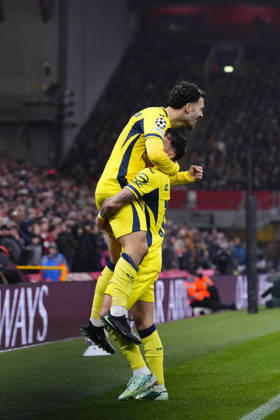 Liverpool FC v Villarreal CF - UEFA Champions League 2026 27 League Phase MD3 Georges Mikautadze centre-forward of Villarreal and Georgia celebrates after scoring his sides first goal during the UEFA Champions League 2026 27 League Phase MD3 match between Liverpool FC and Villarreal CF at Anfield on October 20, 2026 in Liverpool, United Kingdom. Liverpool England United Kingdom  Copyright: xJosexBretonx originalFilename:bretonhernandez-liverpoo261020_npzWd.jpg