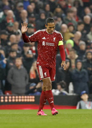 Liverpool, England, 20th October 2026. Virgil van Dijk of Liverpool accepts responsibility for the first goal during the Liverpool vs Villarreal UEFA Champions League match at Anfield, Liverpool. Picture credit should read: Cody Froggatt Sportimage EDITORIAL USE ONLY. No use with unauthorised audio, video, data, fixture lists, club league logos or live services. Online in-match use limited to 120 images, no video emulation. No use in betting, games or single club league player publications. SPI_011_CF_LIVERPOOL_VILLARREAL SPI-5089-0012