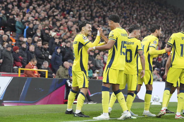Liverpool v Villarreal CF, UEFA Champions League Georges Mikautadze of Villarreal CF celebrates scoring to make it 0-1 during Liverpool v Villarreal CF UEFA Champions League Matchday 3 at Anfield, Liverpool, England on 20 October 2026 Credit: Steve Flynn Every Second Media Editorial use only. All images are copyright Every Second Media Limited. No images may be reproduced without prior permission. Copyright: xIMAGO EveryxSecondxMediax ESM-2239-0035 StevexFlynnx xEveryxSecondxMediax