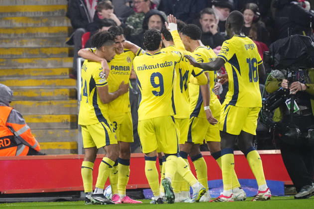 Liverpool FC v Villarreal CF - UEFA Champions League 2026 27 League Phase MD3 Sergi Cardona left-back of Villarreal and Spain celebrates after scoring his sides first goal during the UEFA Champions League 2026 27 League Phase MD3 match between Liverpool FC and Villarreal CF at Anfield on October 20, 2026 in Liverpool, United Kingdom. Liverpool England United Kingdom  Copyright: xJosexBretonx originalFilename:bretonhernandez-liverpoo261020_np2WP.jpg