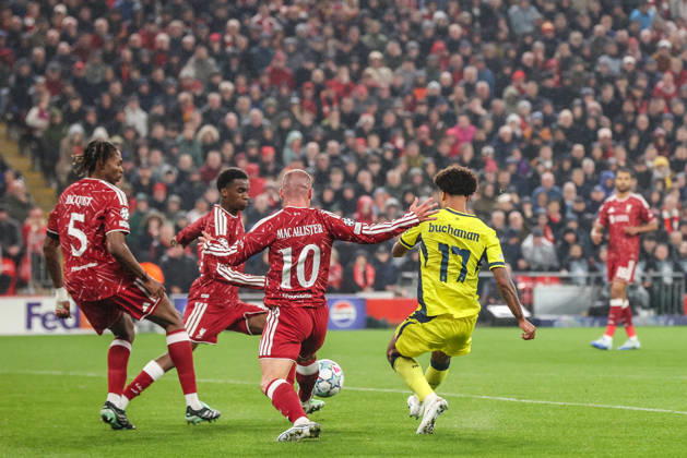 UEFA Champions League Matchday 3 of 8 Liverpool v Villarreal Ilias Akhomach of Villarreal takes a shot on goal during the UEFA Champions League Matchday 3 of 8 match Liverpool vs Villarreal at Anfield, Liverpool, United Kingdom on 20 October 2026 (Photo by Alfie Cosgrove News Images) Liverpool Anfield Merseyside United Kingdom Copyright: xAlfiexCosgrove NewsxImagesx