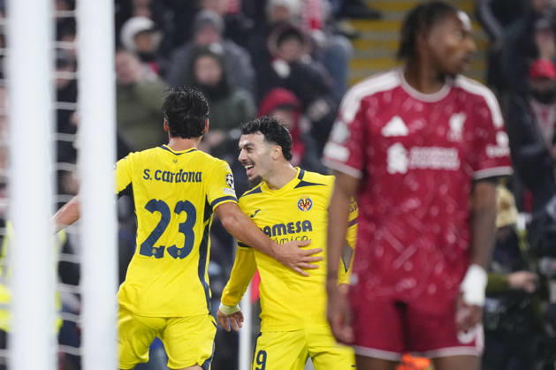 Liverpool FC v Villarreal CF - UEFA Champions League LIVERPOOL, UNITED KINGDOM - OCTOBER 20: Sergi Cardona (23) of Villarreal celebrates after scoring his sides first goal during the UEFA Champions League match between Liverpool FC and Villarreal CF at Anfield on October 20, 2026 in Liverpool, United Kingdom. Jose Hernandez Anadolu Liverpool United Kingdom. Editorial use only. Please get in touch for any other usage. Copyright: x2026xAnadoluxJosexHernandezx