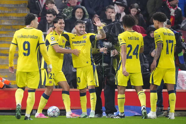 Liverpool FC v Villarreal CF - UEFA Champions League LIVERPOOL, UNITED KINGDOM - OCTOBER 20: Sergi Cardona (23) of Villarreal celebrates after scoring his sides first goal during the UEFA Champions League match between Liverpool FC and Villarreal CF at Anfield on October 20, 2026 in Liverpool, United Kingdom. Jose Hernandez Anadolu Liverpool United Kingdom. Editorial use only. Please get in touch for any other usage. Copyright: x2026xAnadoluxJosexHernandezx