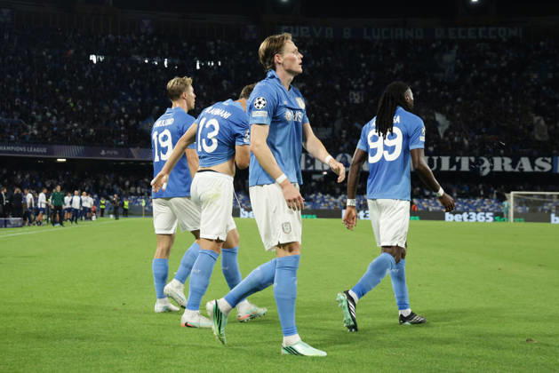 Champions League match SSC Napoli vs Bodo Glimt Napoli s Scottish midfielder Scott McTominay celebrates after scoring a goal of 2-1 during the Uefa champions league match between SSC Napoli vs Bodo Glimt at the Diego Armando Maradona Stadium in Naples on October 20, 2026. ABP13776 Copyright: xAntonioxBalascox