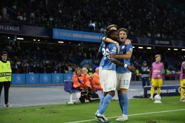 Champions League match SSC Napoli vs Bodo Glimt Napoli s Scottish midfielder Scott McTominay celebrates after scoring a goal of 2-1 during the Uefa champions league match between SSC Napoli vs Bodo Glimt at the Diego Armando Maradona Stadium in Naples on October 20, 2026. ABP13698 Copyright: xAntonioxBalascox