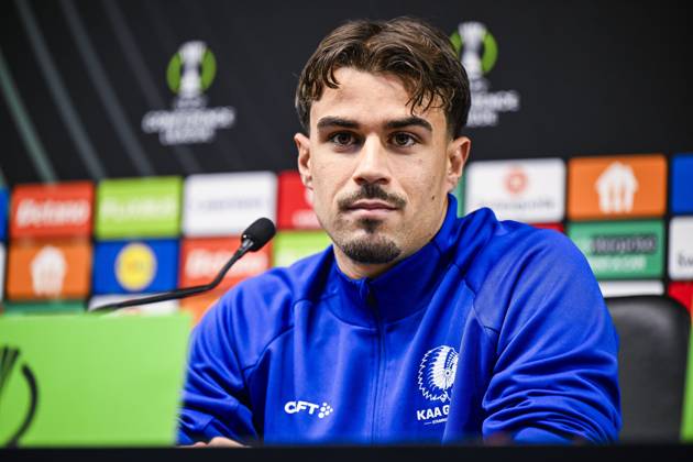Tiago Araujo of KAA Gent pictured during a press conference, PK, Pressekonferenz of Belgian soccer team KAA Gent, Wednesday 21 October 2026 in Braga, Portugal. The team is preparing for the second match of the UEFA Conference League league phase against Portuguese SC Braga tomorrow. TOM GOYVAERTS TomxGoyvaerts  x190514691x
