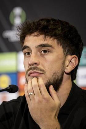 Player Richard Sedlacek of of FK Jablonec speaks during the press conference, PK, Pressekonferenz prior to the Football Conference League 2nd round match FK Jablonec vs Brighton in Jablonec nad Nisou, Czech Republic, October 21, 2026. (CTKxPhoto RadekxPetrasek) CTKPhotoP2026102107235  CTKPhotoP2026102107235