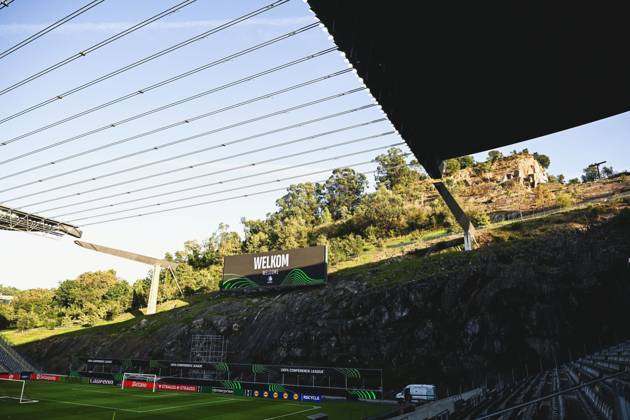 Estadio Municipal de Braga, stadium of SC Braga pictured at a training session of Belgian soccer team KAA Gent, Wednesday 21 October 2026 in Braga, Portugal. The team is preparing for the second match of the UEFA Conference League league phase against Portuguese SC Braga tomorrow. TOM GOYVAERTS TomxGoyvaerts  x190519211x