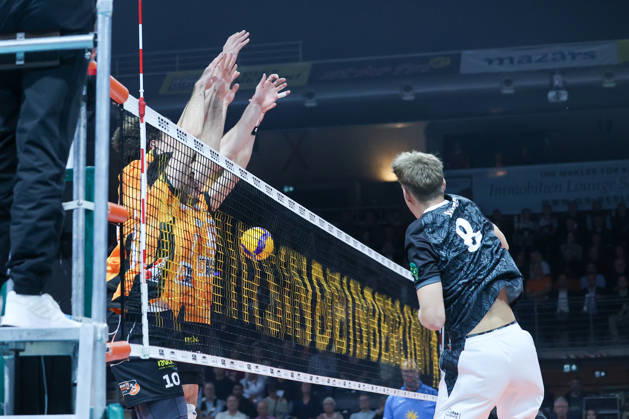 October 21, 2026, BR Volleys vs. FT 1844 Freiburg, Volleyball Bundesliga (BBL) Matchday 1, Max Schmeling Hall, Anton Jung (FT 1844 Freiburg), 08 spikes the ball over the net, Berlin, Berlin, Germany