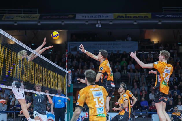 October 21, 2026, BR Volleys vs. FT 1844 Freiburg, Volleyball Bundesliga (BBL) Matchday 1, Max Schmeling Hall: Louis Kunstmann, BR Volleys 05, spikes the ball over the net, Berlin, Berlin, Germany