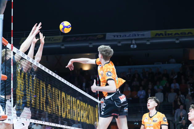 October 21, 2026, BR Volleys vs. FT 1844 Freiburg, Volleyball Bundesliga (BBL) Matchday 1, Max Schmeling Halle, Tom Koops, BR Volleys 14 at the Net, Berlin, Berlin, Germany
