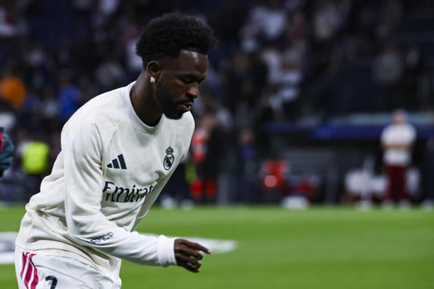 Real Madrid vs. RB Leipzig, UEFA Champions League 2026–27, October 21, 2026, Santiago Bernabéu Stadium, Madrid, Spain Vinicius Junior of Real Madrid warms up during the UEFA Champions League 2026 27 soccer match between Real Madrid and RB Leipzig at Santiago Bernabéu Stadium on October 21, 2026, in Madrid, Spain Madrid Santiago Bernabéu Stadium Madrid Spain Copyright: xAlejandroxMatiasxAcostax