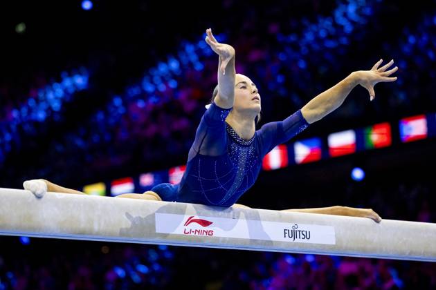 ROTTERDAM - Claire Pease (USA) during the team final at the World Gymnastics Championships in Rotterdam Ahoy. IRIS VAN DEN BROEK ANP xVIxANPxSportx xxANPxIVx 573187593 originalFilename: 573187593