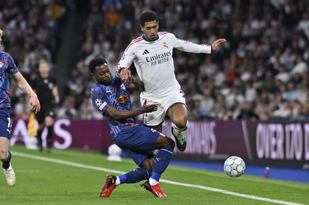 October 21, 2026, Madrid, Madrid, Spain: 17 RIDLE BAKU of RB Leipzig makes a tackle during the match on Matchday 3 of the group stage of the 2026 27 UEFA Champions League between REAL MADRID C.F. and RB LEIPZIG, played at the Bernabo u Stadium on october 21, 2026, in Madrid, Spain. REAL MADRID C.F. Vs. RB LEIPZIG 10.21.26 - ZUMAc312 20261021_zsp_c312_056 Copyright: xOscarxManuelxSanchezx