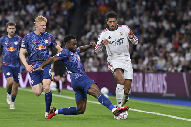 October 21, 2026, Madrid, Madrid, Spain: 17 RIDLE BAKU of RB Leipzig makes a tackle during the match on Matchday 3 of the group stage of the 2026 27 UEFA Champions League between REAL MADRID C.F. and RB LEIPZIG, played at the Bernabo u Stadium on october 21, 2026, in Madrid, Spain. REAL MADRID C.F. Vs. RB LEIPZIG 10.21.26 - ZUMAc312 20261021_zsp_c312_057 Copyright: xOscarxManuelxSanchezx