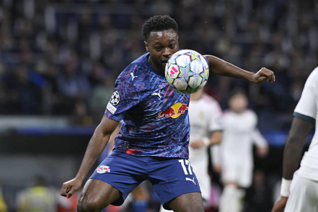 October 21, 2026, Madrid, Madrid, Spain: 17 RIDLE BAKU of RB Leipzig in action during the match on Matchday 3 of the group stage of the 2026 27 UEFA Champions League between REAL MADRID C.F. and RB LEIPZIG, played at the Bernabo u Stadium on october 21, 2026, in Madrid, Spain. Madrid Spain - ZUMAc312 20261021_zsp_c312_061 Copyright: xOscarxManuelxSanchezx