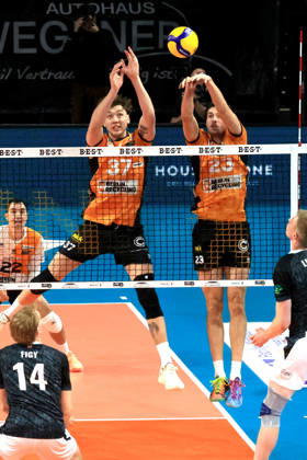 October 21, 2026, Germany, GER, DEU, Volleyball 1st Bundesliga, Day 1, 2026–2027 Season, Berlin, BR Volleys vs. FT Freiburg, Nicolás Zerba (BR Volleys) 37, Nolan Flexen (BR Volleys) 23, nordphoto GmbH, Engler Berlin, Max Schmeling Halle, Berlin, Germany Copyright: xNordphotox xEnglerx