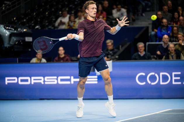 Jiri Lehecka of the Czech Republic pictured in action during the European Open ATP, Tennis Herren tennis tournament in Brussels, on Thursday 22 October. This year s edition of the tournament is taking place from 17 to 25 October JASPERxJACOBS  x190644563x