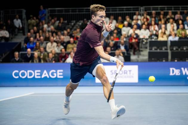 Jiri Lehecka of the Czech Republic pictured in action during the European Open ATP, Tennis Herren tennis tournament in Brussels, on Thursday 22 October. This year s edition of the tournament is taking place from 17 to 25 October JASPERxJACOBS  x190644608x