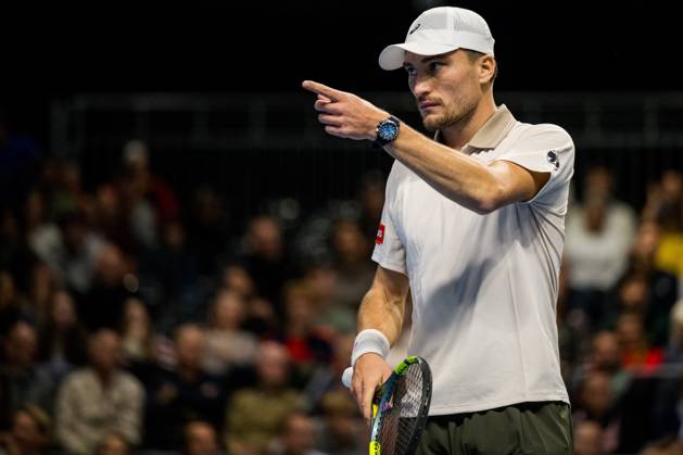 Raphael Collignon of Belgium pictured in action during the European Open ATP, Tennis Herren tennis tournament in Brussels, on Thursday 22 October. This year s edition of the tournament is taking place from 17 to 25 October JASPERxJACOBS  x190644715x