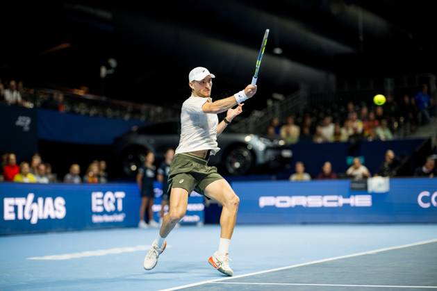 Raphael Collignon of Belgium pictured in action during the European Open ATP, Tennis Herren tennis tournament in Brussels, on Thursday 22 October. This year s edition of the tournament is taking place from 17 to 25 October JASPERxJACOBS  x190644831x