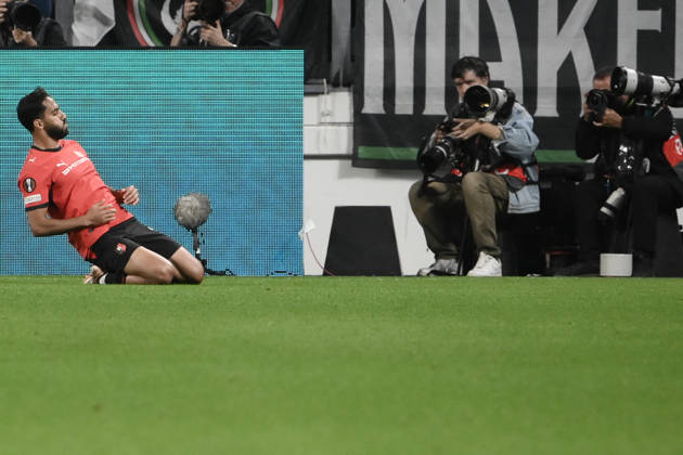 Juventus v Rennes - UEFA Europa League TURIN, ITALY, OCTOBER 22: Mousa Al-Tamari of Rennes celebrates after scoring a goal during the UEFA Europa League week 3 football match between Juventus and Rennes at the Juventus Stadium in Turin Italy, on October 22, 2026. Isabella Bonotto Anadolu Turin Italy. Editorial use only. Please get in touch for any other usage. Copyright: x2026xAnadoluxIsabellaxBonottox