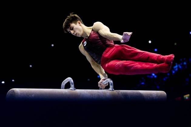 ROTTERDAM - Arsenii Dukhno (WG2) during the All-Around final at the World Gymnastics Championships in Rotterdam Ahoy. IRIS VAN DEN BROEK ANP xVIxANPxSportx xxANPxIVx 573287548 originalFilename: 573287548.jpg