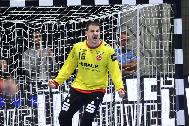 Celebration by Nebojsa Simic, goalkeeper for MT Melsungen 16, GER, MT Melsungen vs. Orlen Wisla Plock, POL, Handball, Men s Champions League, Group Matches, 2026–2027 Season, October 22, 2026, GER, MT Melsungen Orlen Wisla Plock, Men’s Champions League, Group Match, 2026–2027 Season, October 22, 2026, Kassel Copyright: xEibner-Pressefotox xRolandxSippelx EP_RSL