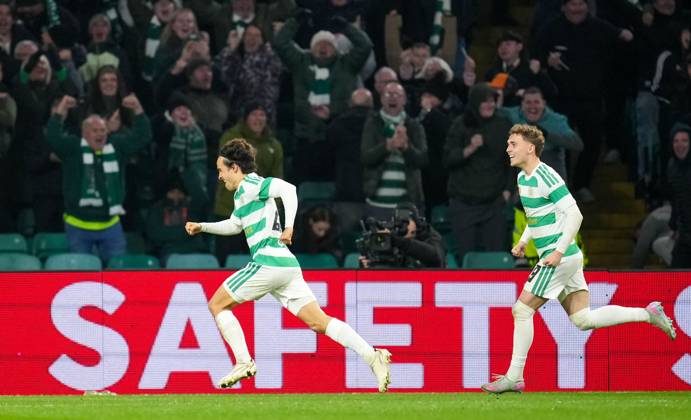 Mika Baur of Celtic is chased by team mate Callum Osmand as he celebrates scoring to give Celtic a 1-0 lead Celtic v Celta Vigo, UEFA Europa League, Football, Celtic Park, Glasgow, Scotland, UK - 22 Oct 2026Glasgow Celtic Park Scotland United Kingdom  Copyright: xStuartxWallace Shutterstockx 17230137ca