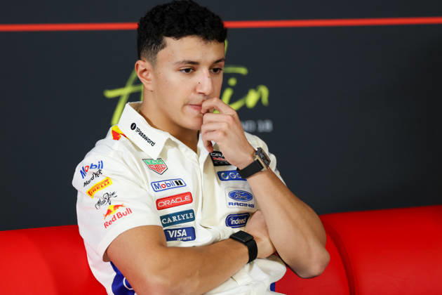 AUSTIN, TX - OCTOBER 22: Isack Hadjar (6) of France and Oracle Red Bull Racing in an interview on arrival day of the Formula 1 MSC Cruises United States Grand Prix on October 22, 2026, at Circuit of The Americas in Austin, Texas.(Photo by David Buono Icon Sportswire) AUTO: OCT 22 F1 United States Grand Prix EDITORIAL USE ONLY Icon2610220101