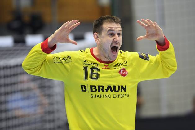Celebration and joy for Nebojsa Simic, goalkeeper for MT Melsungen 16, GER, MT Melsungen vs. Orlen Wisla Plock, POL, Handball, Men s Champions League, Group Matches, 2026–2027 Season, October 22, 2026, GER, MT Melsungen Orlen Wisla Plock, Men’s Champions League, Group Match, 2026–2027 Season, October 22, 2026, Kassel Copyright: xEibner-Pressefotox xRolandxSippelx EP_RSL