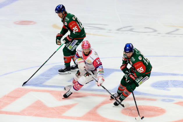 October 23, 2026, DEU, GER, Ice Hockey, Matchday 11, 2026–27 Season, Berlin, Eisbären Berlin vs. Augsburger Panther, Eric Mik (Eisbären Berlin 12), Ryan Button (Augsburger Panther 55), Christian Hanke (Augsburger Panther 25), nordphoto GmbH, Engler Berlin, Uber Arena Berlin, Germany Copyright: xNordphotox xEnglerx