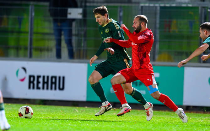 October 23, 2026 Soccer Season 2026–2027 Bavarian Regional League Matchday 04 SC Eltersdorf vs. SCE Quecken FC Memmingen FCM xwoxzix Manuel Stark 18, SC Eltersdorf Kim Paschek 18, FC Memmingen, right
