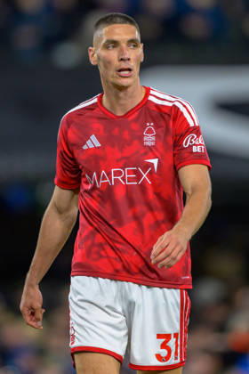 IPSWICH, ENGLAND OCTOBER 23 - Nikola Milenkovic of Nottingham Forest during the Premier League game between Ipswich Town and Nottingham Forest at Portman Road on October 23, 2026 in Ipswich, England. (Photo by Keeran Marquis Sports Press Photo) Copyright: xKeeranxMarquis SPPx Sportspressphoto_SPR264234