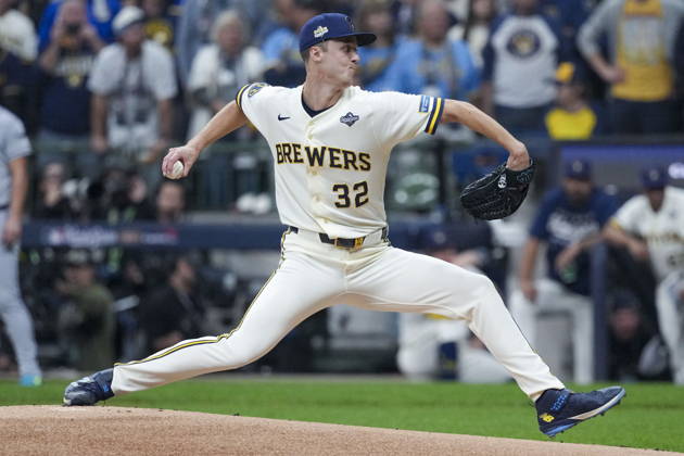MLB, Baseball Herren, USA World Series Game 1 - Milwaukee Brewers vs Tampa Bay Rays Milwaukee Brewers pitcher Jacob Misiorowski in action during the Major League Baseball (MLB) World Series Game 1 between the Milwaukee Brewers and Tampa Bay Rays at American Family Field in Milwaukee, Wisconsin, USA, 23 October 2026. MILWAUKEE WISCONSIN UNITED STATES  Copyright: xROSSxHARRIEDx