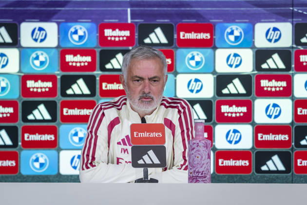 Real Madrid Training Session and press conference, PK, Pressekonferenz Jose Mourinho, Head Coach of Real Madrid, speaks during a press conference ahead of the LaLiga EA Sports match against FC Barcelona, Barca at Ciudad Real Madrid on October 24, 2026 in Valdebebas, Spain. Valdebebas Ciudad Real Madrid Madrid Spain Copyright: xAlbertoxGardinx AGardin_20261024_Rea_Mad_Pc_0023