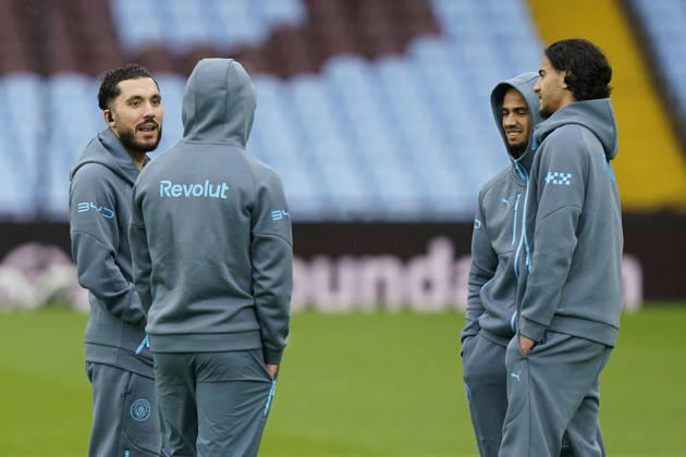 Birmingham, England, 24th October 2026. Rayan Cherki (L) of Manchester City walks on the pitch ahead of the Aston Villa vs Manchester City Premier League match at Villa Park, Birmingham. Picture credit should read: Andrew Yates Sportimage EDITORIAL USE ONLY. No use with unauthorised audio, video, data, fixture lists, club league logos or live services. Online in-match use limited to 120 images, no video emulation. No use in betting, games or single club league player publications. SPI_001_AY_Villa_Man_City SPI-5099-0001