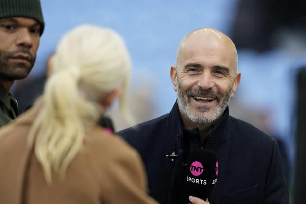 Birmingham, England, 24th October 2026. Enzo Maresca head coach of Manchester City talks with TNT sports before the Aston Villa vs Manchester City Premier League match at Villa Park, Birmingham. Picture credit should read: Andrew Yates Sportimage EDITORIAL USE ONLY. No use with unauthorised audio, video, data, fixture lists, club league logos or live services. Online in-match use limited to 120 images, no video emulation. No use in betting, games or single club league player publications. SPI_005_AY_Villa_Man_City SPI-5099-0005
