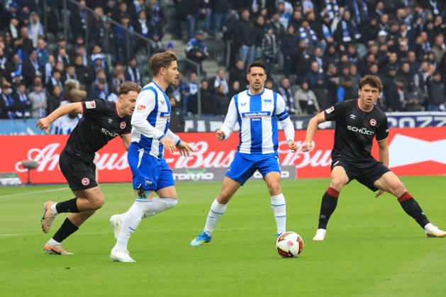 October 24, 2026, Germany, Soccer, Bundesliga 2, Matchday 9, 2026–2027 Season, Berlin Olympic Stadium, Hertha BSC vs. Arminia Bielefeld Mads Pedersen Hertha BSC Berlin 22, Josip Brekalo Hertha BSC Berlin 7, FELIX HAGMANN Arminia Bielefeld 2, LEON JENSEN, Arminia Bielefeld 31. 2. DFB DFL regulations prohibit any use of photographs as image sequences and or quasi-video. nordphoto GmbH, Engler, Berlin, Berlin Olympic Stadium, Berlin, Germany Copyright: xNordphotox xEnglerx
