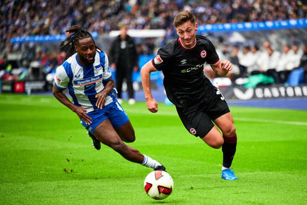 Deyovaisio Zeefuik, Hertha BSC, 42; Marius Woerl, Arminia Bielefeld, 38; GER; Hertha BSC vs. Arminia Bielefeld, 2. Bundesliga, 2026–27 season, Matchday 9, October 24, 2026 DFL regulations prohibit any use of photographs as image sequences and or quasi-video GER, Hertha BSC vs. Arminia Bielefeld, 2. Bundesliga, 2026–27 season, Matchday 9, October 24, 2026, Berlin Copyright: xClaudiusxRauch,xEibner-Pressefotox xClaudiusxRauchx EP_CRH