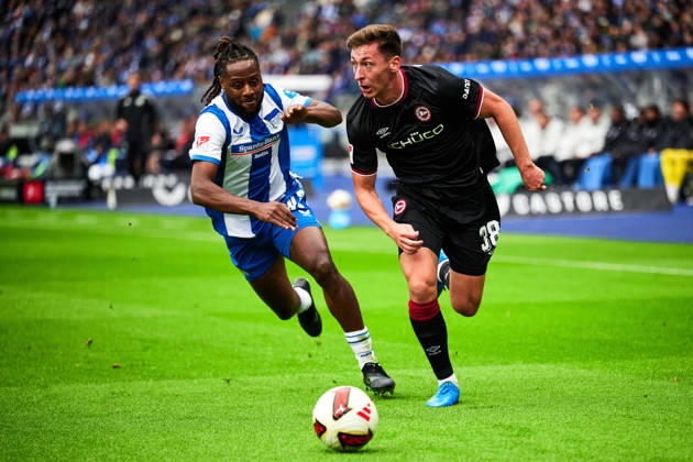 Deyovaisio Zeefuik, Hertha BSC, 42; Marius Woerl, Arminia Bielefeld, 38; GER; Hertha BSC vs. Arminia Bielefeld, 2. Bundesliga, 2026–27 season, Matchday 9, October 24, 2026 DFL regulations prohibit any use of photographs as image sequences and or quasi-video GER, Hertha BSC vs. Arminia Bielefeld, 2. Bundesliga, 2026–27 season, Matchday 9, October 24, 2026, Berlin Copyright: xClaudiusxRauch,xEibner-Pressefotox xClaudiusxRauchx EP_CRH