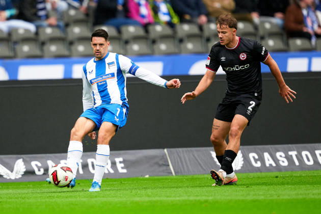 Josip Brekalo, Hertha BSC, 07; Felix Hagmann, Arminia Bielefeld, 02; GER; Hertha BSC vs. Arminia Bielefeld, 2. Bundesliga, 2026–27 season, Matchday 9, October 24, 2026 DFL regulations prohibit any use of photographs as image sequences and or quasi-video GER, Hertha BSC vs. Arminia Bielefeld, 2. Bundesliga, 2026–27 season, Matchday 9, October 24, 2026, Berlin Copyright: xClaudiusxRauch,xEibner-Pressefotox xClaudiusxRauchx EP_CRH