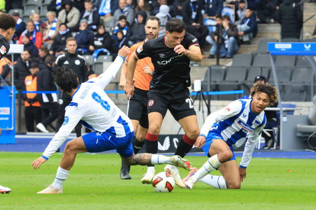 October 24, 2026, Germany, Soccer, Bundesliga 2, Matchday 9, 2026–2027 Season, Berlin Olympic Stadium, Hertha BSC vs. Arminia Bielefeld, Kevin Sessa, Hertha BSC Berlin 8, Oluwaseum Victor Adewumi Hertha BSC Berlin 19 STEFANO RUSSO Arminia Bielefeld 21 2. Bundesliga DFB DFL regulations prohibit any use of photographs as image sequences and or quasi-video nordphoto GmbH Engler Berlin Berlin Olympic Stadium Berlin Germany Copyright: xNordphotox xEnglerx